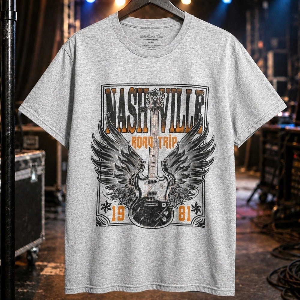 Rebellious One Nashville Road Trip Tee Grey Large Biker Grunge Streetwear